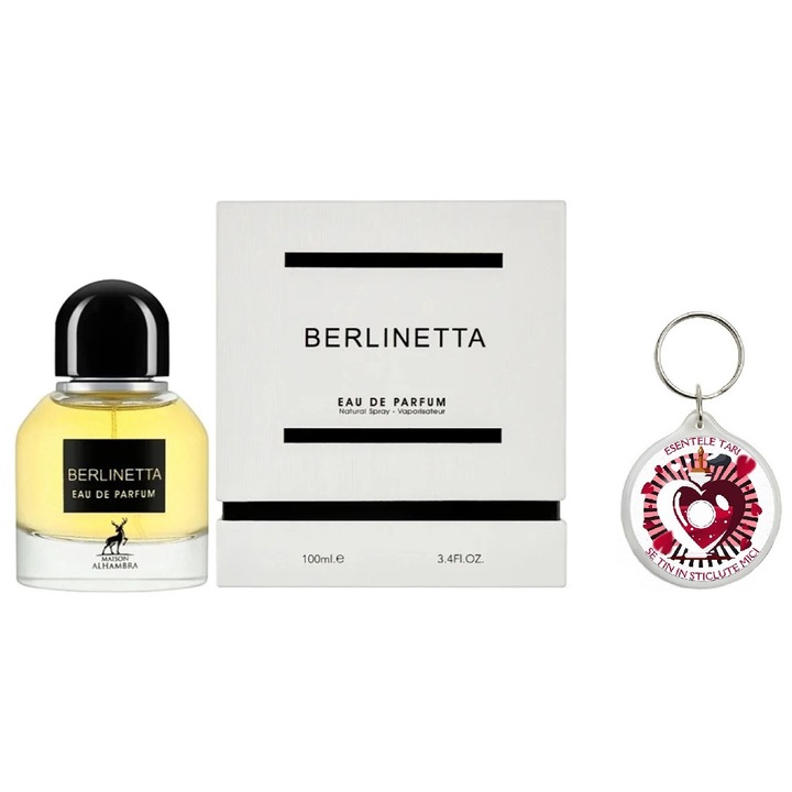 Set Apa de parfum Berlinetta, Maison Alhambra, 100 Ml, Unisex cu Breloc "Esentele tari se tin in sticlute mici"