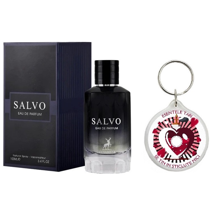 Set Apa de parfum Salvo Barbati 100Ml cu Breloc "Esentele tari se tin in sticlute mici"