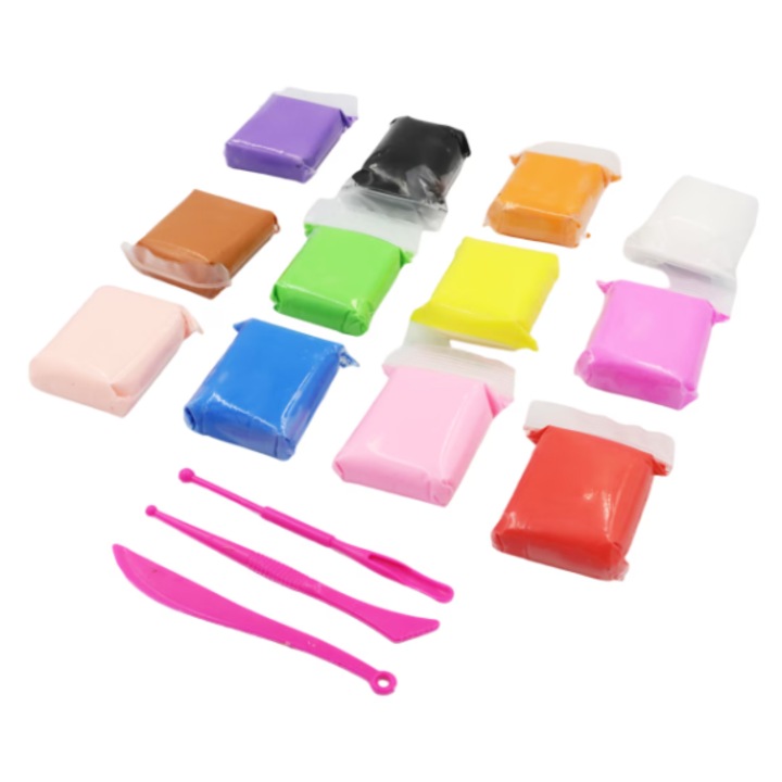 Plastilina inteligenta VICTINY® Smart Clay, 12 pungi, 2 ustensile, multicolor, + 2 ani