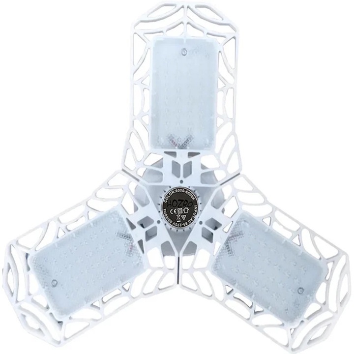 Lampa LED cu 3 brate mobile, HOZRO, putere 30W, 36 LED-uri, Bec Iluminare pentru interior Garaj/Depozit/Atelier, 3 aripi Pliabile, flux luminos 3000lm, Alb