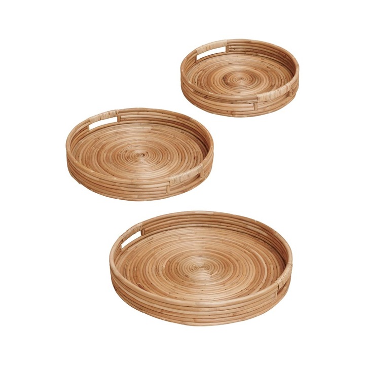 Set 3 tavi rotunde din rattan natural D60cm