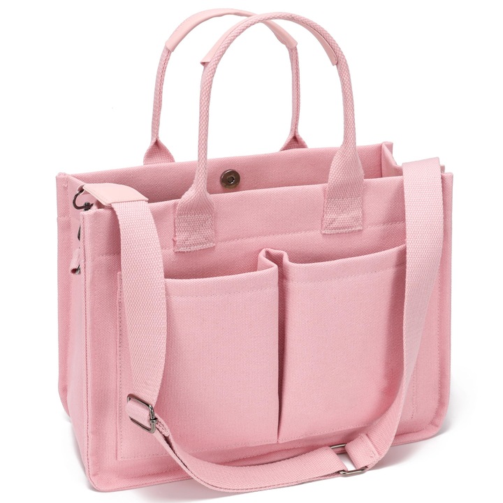 Kézitáska, vászon kézitáska, laptop crossbody táska, rózsaszín