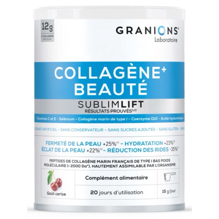 Supliment alimentar cu peptide din colagen, acid hialuronic, coenzima Q10, acerola, Collagene+ Beaute Sublimlift, Granions, 300 g