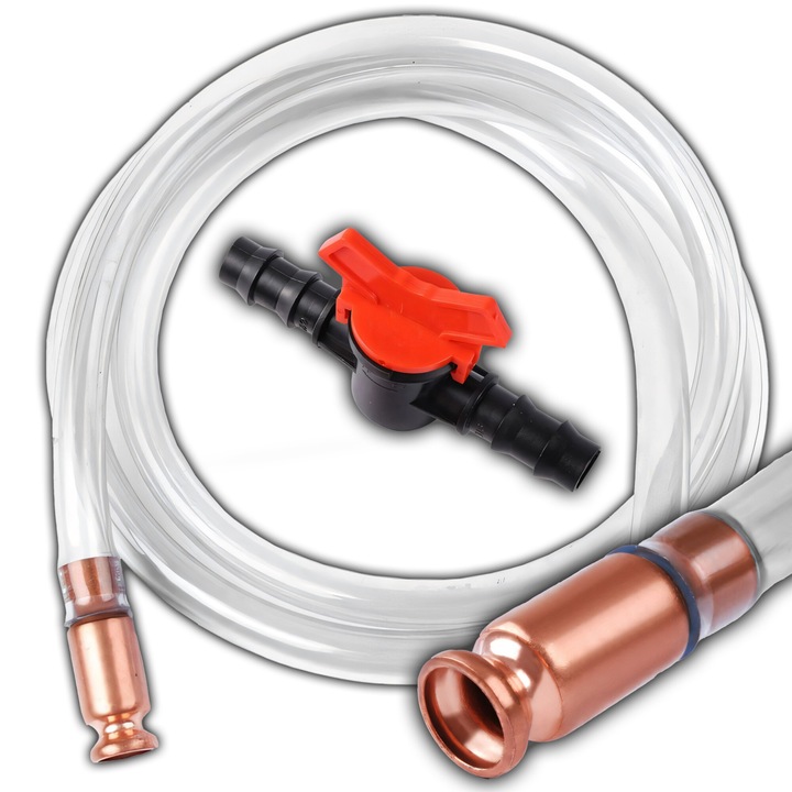 Retoo GardenMaster MR171 önfelszívó tömlő, 1,8m, 18mm, réz + PVC, átlátszó, üzemanyaghoz, vízhez, gázolajhoz, rugalmas, strapabíró, bilinccsel, csatlakozóval és kapcsolóval, könnyen kezelhető, kiváló minőség