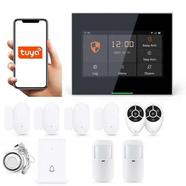 Безжична алармена система LCD 4.3" Wifi GSM, Onshop, Tuya Smart, 2x PIR, Черен