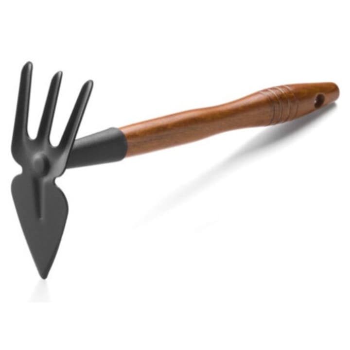 Profi szív alakú kiskapa talajlazítóval, acél, bükkfa nyéllel, fekete, 38 cm