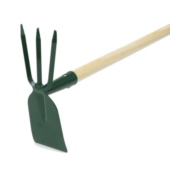 Standard szögletes kapa háromágú talajlazítóval, bükkfa nyéllel, acél, zöld, 123 cm