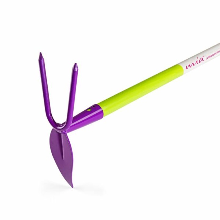 Mia szív alakú kapa illatosított fa nyéllel, kétágú talajlazítóval, acél, lila, 140 cm