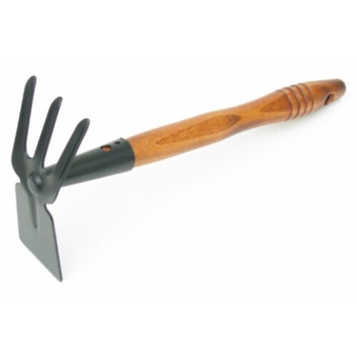 Profi szögletes kiskapa talajlazítóval, acél, bükkfa nyéllel, fekete, 38 cm