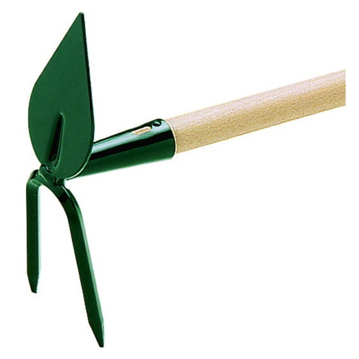 Standard szív alakú hegyes kapa bükkfa nyéllel, kétágú talajlazítóval, acél, zöld, 123 cm