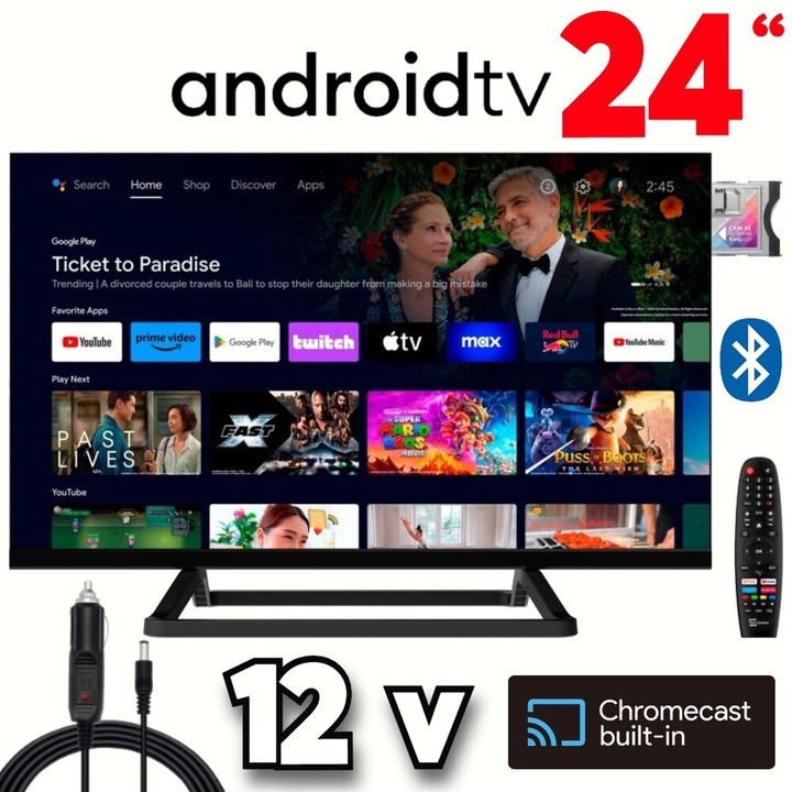 Телевизор, 12 волта, Смарт, Андроид, 24 инча, HD, Wi-F, Dolby