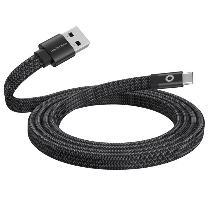 Mobil eredetű mágneses lapos, szabadalmaztatott töltő- és adatátviteli kábel, USB/USB-C, 27 W, 1 m, fekete