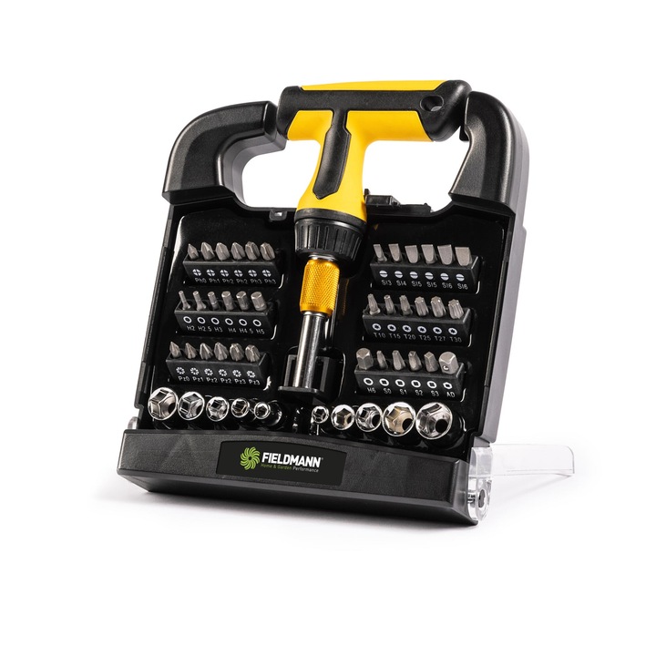 Fieldmann FDS 1021-48R Bites csavarhúzó készlet, 46 darabos bitkészlet, 1 db T-csavarhúzó, 1 x mágneses hosszabbító rúd