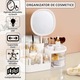 Organizator de cosmetice, bijuterii, accesorii si alte obiecte NEXTLY, oglinda detasabila si reglabila cu touch control, 3 moduri de iluminare, compartimentat, 18.5x33x12cm L, alb murdar