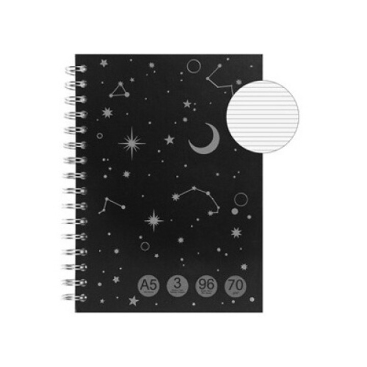 A5-ös notebook fekete ezüst fóliás horoszkóp spirállal és 3 témával - 96F