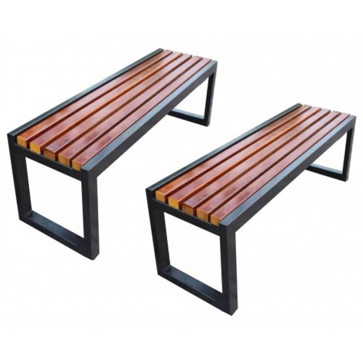 Комплект от 2 пейки за тераса/градина, метална конструкция, дървена седалка
