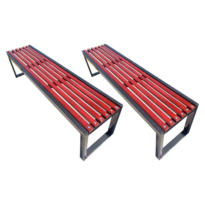 Комплект от 2 пейки за тераса/градина, метална конструкция, дървена седалка