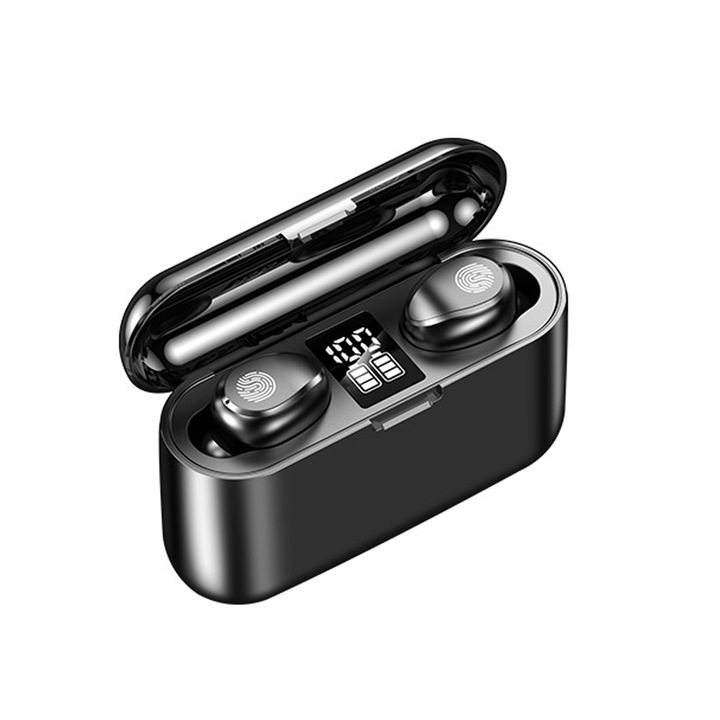 Vezeték nélküli Bluetooth 5.0 fülhallgató, érintésvezérlés, fekete, in-ear, vízálló, 4-5 óra üzemidő