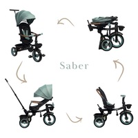 Tricicleta pentru copii Toyz Saber Blue pliabila, multifunctionala cu spatar reglabil si pozitie de somn, copertina si maner parinte cu inaltime reglabila, pana la 25 kg
