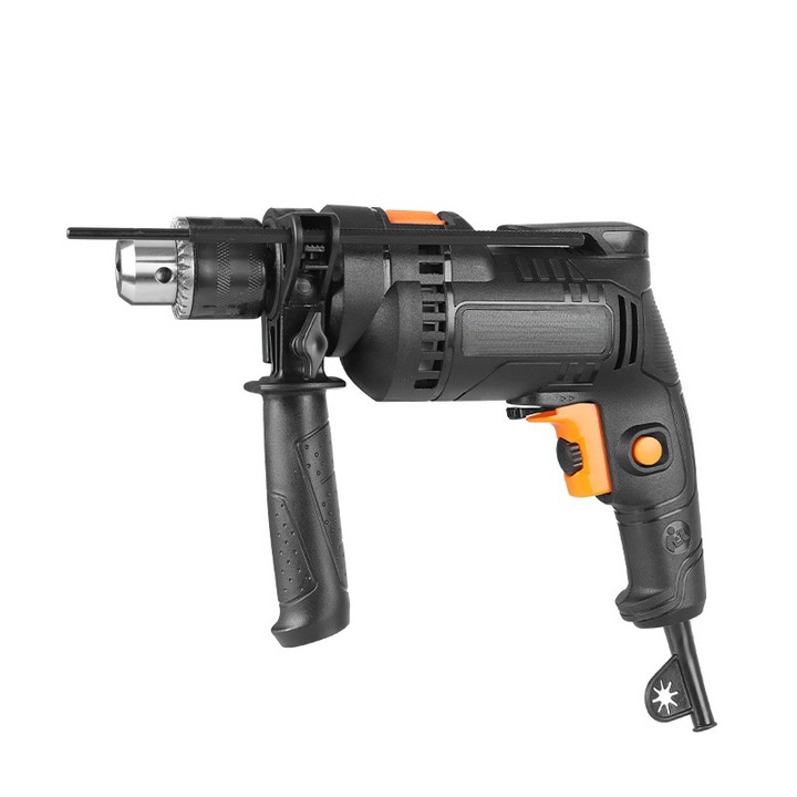Masina de gaurit si insurubat, Burghiu industrial cu impact, 2000 BPM, 10.000 RPM, 220 V, reglare in 2 viteze, Compatibil cu burghie rotunde, triunghiulare si hexagonale, Domeniu de prindere 1,5-13 mm, Kit all-in-one, Negru