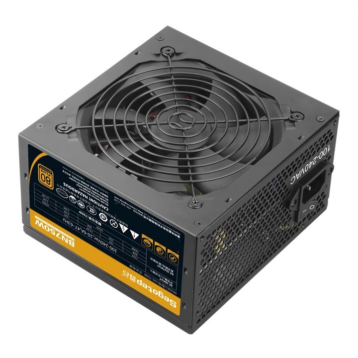 Sursa Segotep BN750W 750W, certificata 80 PLUS Bronze, ventilator silentios de 120mm cu control termic automat, PCIe 5.0, Negru