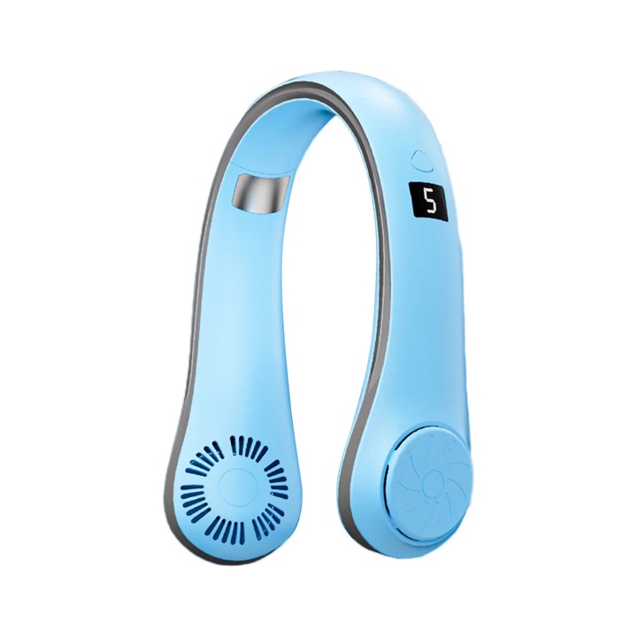 Сгъваем вентилатор за врата, функция за ароматерапия, USB, преносим, син, 20x19x5.5cm, 5 скорости