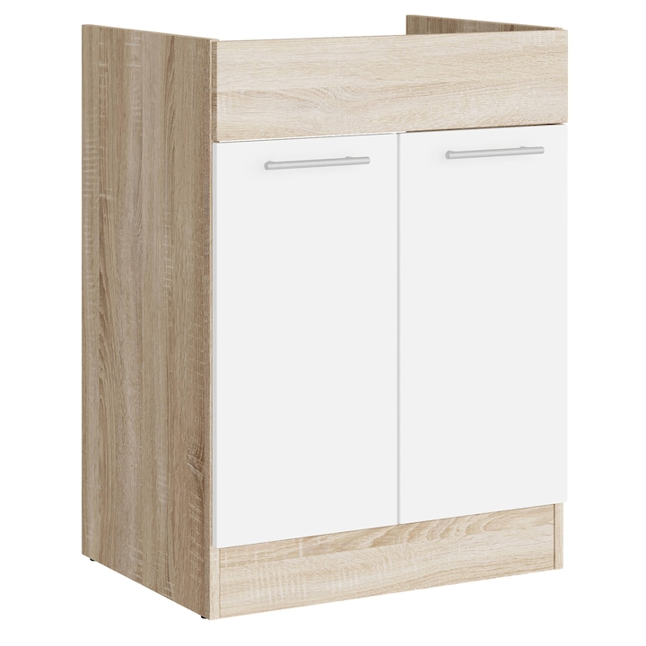 Corp Masca chiuveta bucatarie ECO 600, Everest Mebel, 2 usi, PAL, 60 x 82 x 46 cm, Sonoma/Alb