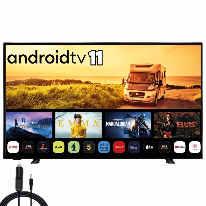 LED телевизор Daewoo 32DM54HAM, HD Ready, 1366x768, 80 см, Smart, Android, Wi-Fi, 12V захранване, Class E, Черен