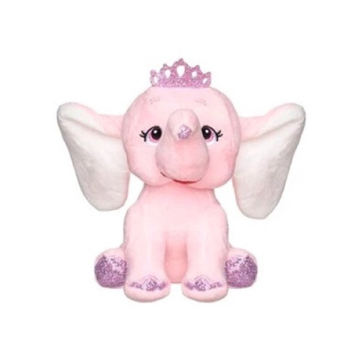 Плюшено слонче с големи уши Сребърна бляскава корона 21см, Розов