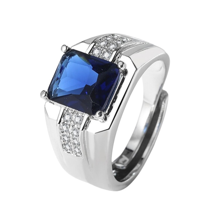 Inel pentru barbati Royal, placat cu aur alb 18K, albastru, one size