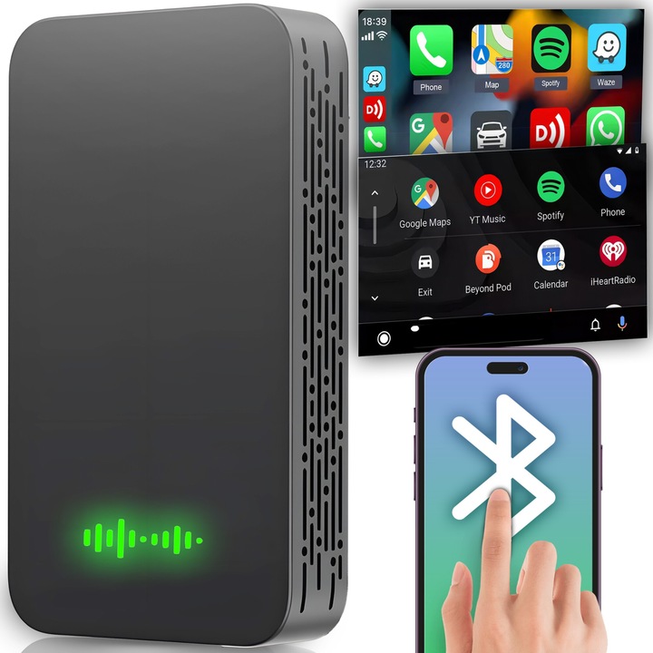 Adaptor CarPlay Wireless RETOO DriveTech, Bluetooth 4.1, Plug and Play, Compatibil Android & IOS Auto, Antena FPC Incorporata, Wi-Fi IEEE 802.11, Cabluri Incluse, Sistem Vvansat de Disipare a Caldurii, Negru