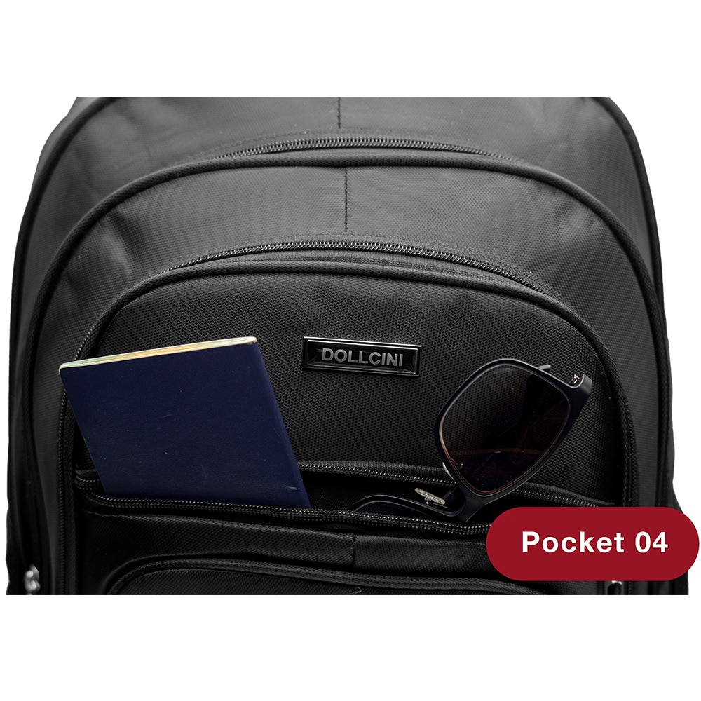 Rucsac Dollcini pentru laptop, 17", 25L, cu maner confortabil si compartiment pentru laptop, denim negru