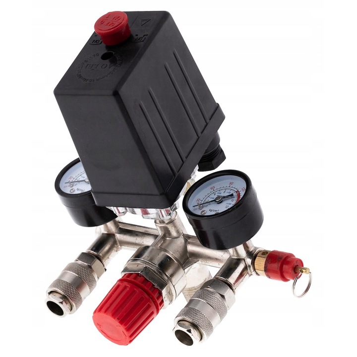 Reductor de presiune, Mar-Pol, Metal, plastic, Negru, Presostat cu intrerupator automat, Presiune maxima 8, 5 bari, Tip de conector 1/2, Destinatie industriala