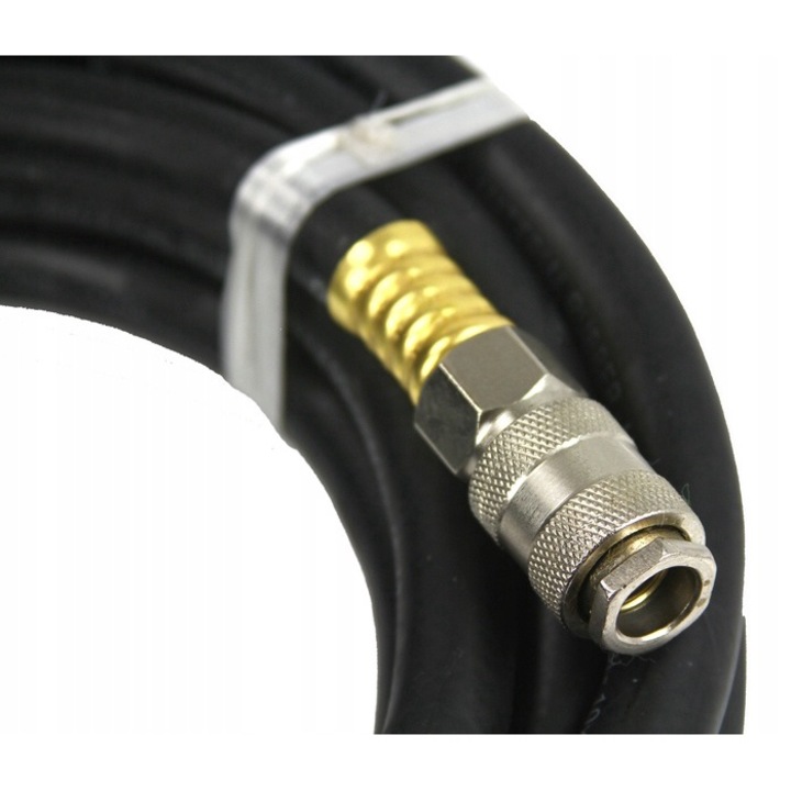Furtun pentru aer comprimat, Elmax, Negru, 6x13 mm, Lungime 10 m, Cauciuc, Presiune maxima 20 bar, Conexiune rapida, Industrial