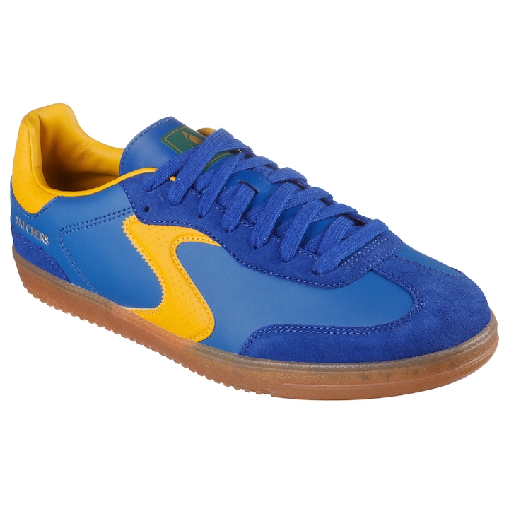 Skechers, Pantofi sport din piele ecologica cu garnitura din piele intoarsa Hotshot, Albastru