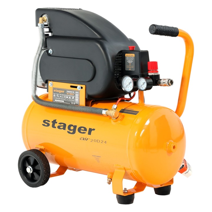 Compresor aer Stager Air 20D24, putere 1.5 kW, debit 200 l/min, presiune 8 bar, rezervor 24L, monofazat, angrenare directa