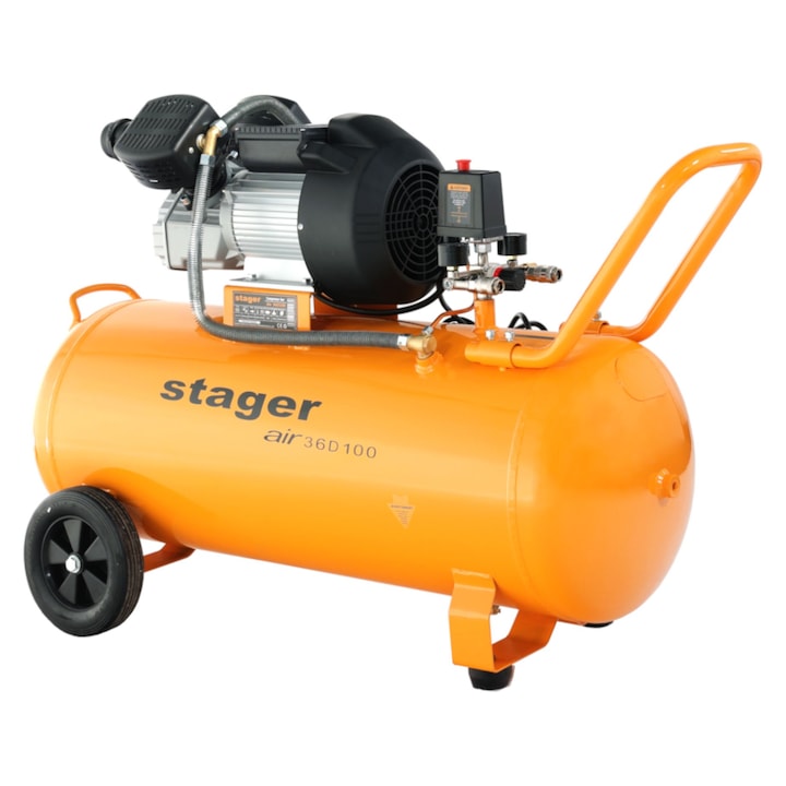 Compresor aer Stager Air 36D100, putere 2.2 kW, debit 356 l/min, presiune 10 bar, rezervor 100L, monofazat, angrenare directa