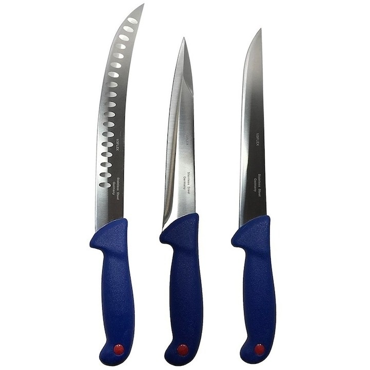 Set profesional de macelarie, transat, injunghiat, dezosat, filetat, 3 cutite, otel carbon, Dactylion®