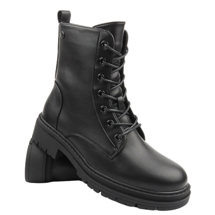 Botine dama, Inblu IC-37, negre, piele ecologica, cu siret si fermoar, 37 EU
