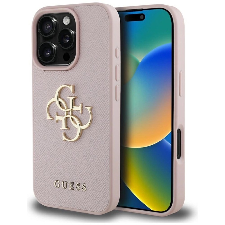 Калъф за телефон Guess Grained Big 4G Logo Small Classic, розов, за iPhone 16 Pro Max
