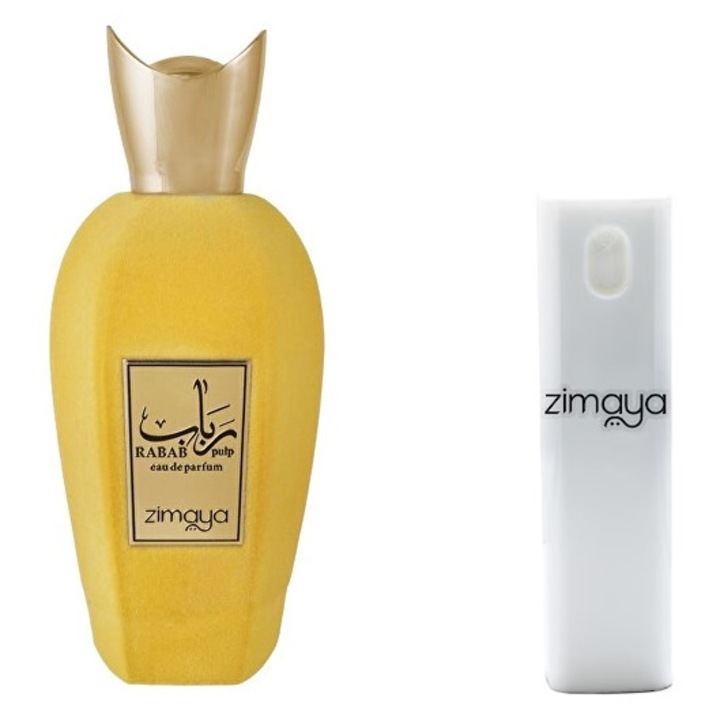 Комплект парфюмна вода, Zimaya, Rabab Pulp, унисекс, 100 ml с 10 ml комплект за пътуване за многократно пълнене