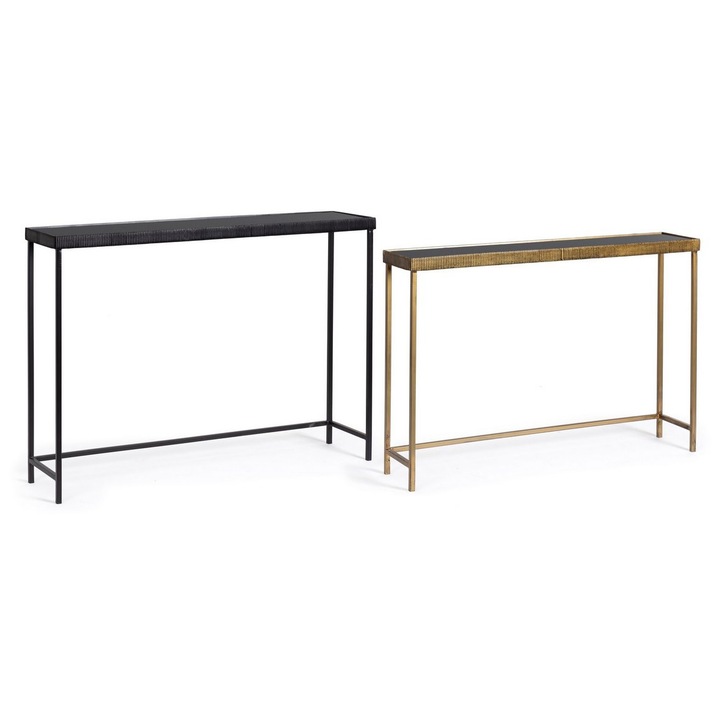 Set 2 console otel negru auriu sticla Yamir 97x22x69 cm; 107x26x79 cm
