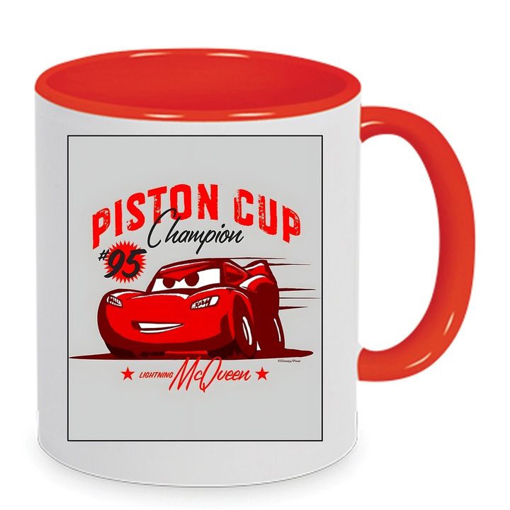 Cana ceramica Lightning McQueen No.5 Piston Cup 330ml, alb si rosu