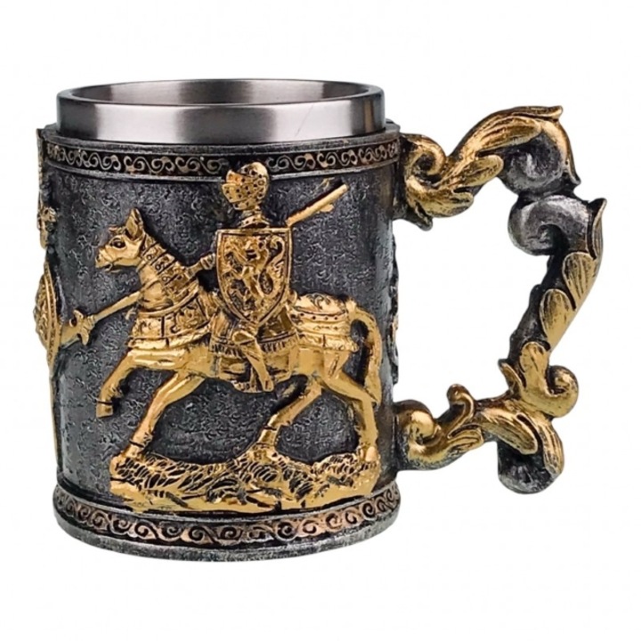 Cana din rasina cu metal in interior cu soldat.10X12 cm