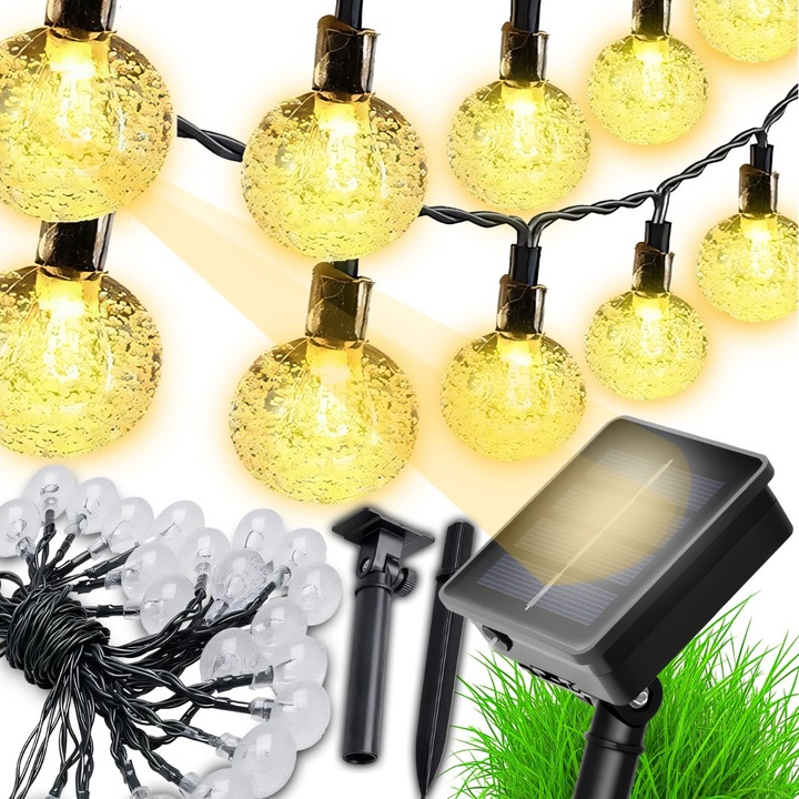 Соларен гирлянд Retoo GardenMaster OR1217, 10 м, 100 LED, топла бяла светлина, сензор за здрач, 230 V, 30 000 часа живот, 320° ъгъл, IP44, LED разстояние 10 см, устойчив на атмосферни влияния, идеален за градина, тераса и външно декоративно осветление