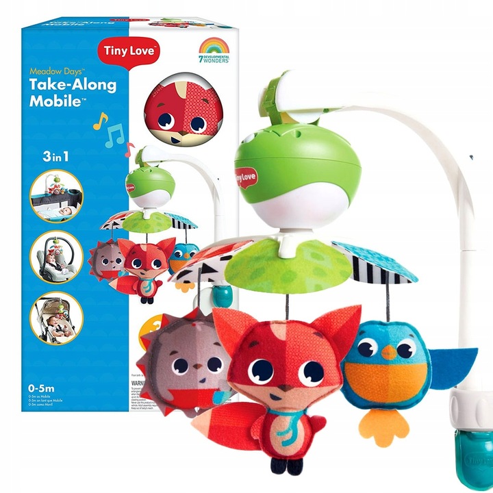 Tiny Love zenélő kiságyforgó, 5 dal, kontrasztos dizájn, multifunkcionális rögzítőrendszer