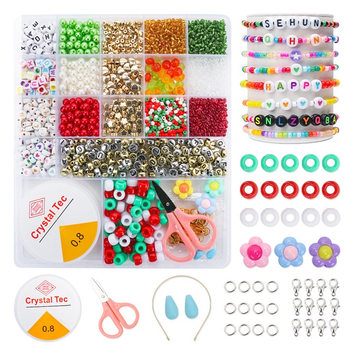 Set de fabricare a bratarilor, Enforose, margele de sticla 3mm, multicolor, pentru bijuterii