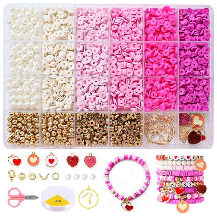 Set margele de argila pentru realizare bratari, Enforose, multicolor