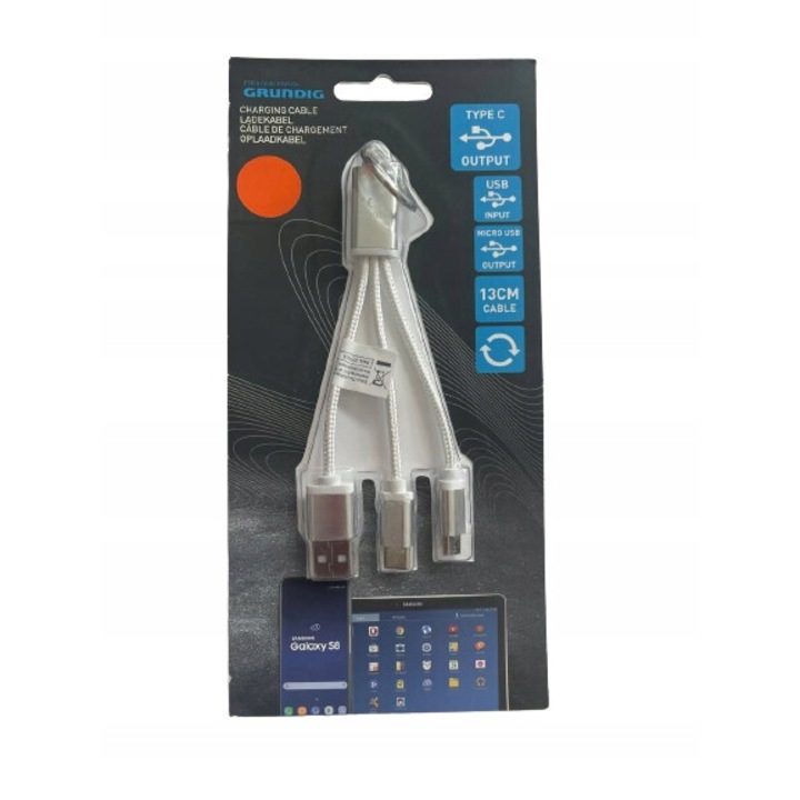 Grundig USB kábel kulcstartóval - Fonat, hossza 0,13 m, fehér