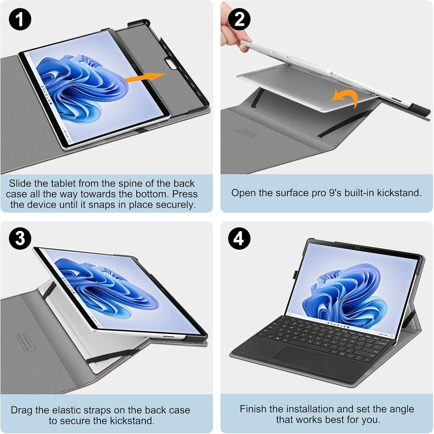 Husa Fintie pentru Microsoft Surface Pro 13 inch 11/10/9, cu suport pentru stilou si buzunar, compatibila cu tastatura Type Cover, gri/maro